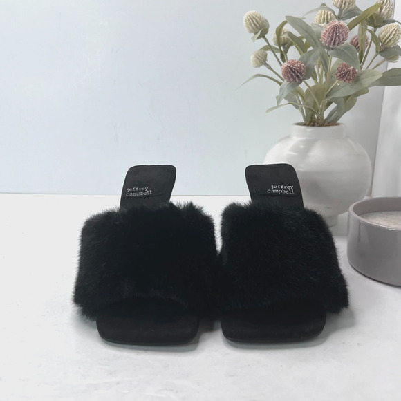 Jeffrey Campbell Utopic Faux Fur Heels Mules Sandals Black Womens Size 6 - Picture 6 of 10